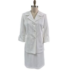 Vtg 80s Giorgio Sant'Angelo Pure White Polyester Skirt Suit Fully Lined Sz 12-14